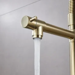 Kitchen Faucet Pull Out Sink Mixer Taps Dual Spout, High Arc Spring Vessel Brass Taps, Single Handle 360 Swivel Sprayer with Hot and Cold Water Hose