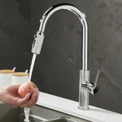Kitchen Faucet Pull Out Sink Mixer Vessel Tap with 3 Mode Spout, 360 Degree Rotate Single Handle with Cold and Hot Hose