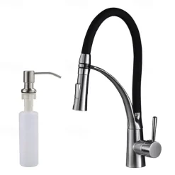Kitchen Faucet Set, Brush Nickel Single Handle One Hole Pull Out Centerset, Brass Kitchen Faucet with Supply Lines