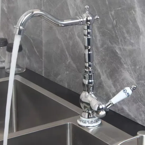 Kitchen Faucet Sink Mixer Taps, Single Hanld 360 Degree Swivel Vessel Tap with Cold and Hot Hose