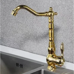 Kitchen Faucet Sink Mixer Taps, Single Hanld 360 Degree Swivel Vessel Tap with Cold and Hot Hose