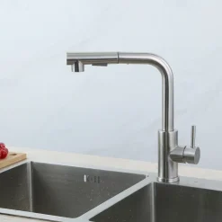 Kitchen Faucet,304 Stainless Steel Single Handle One Hole Nickel Brushed Pull-out / Pull-down / Standard Spout Centerset Minimalist / Modern Contemporary Kitchen Taps