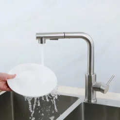 Kitchen Faucet,304 Stainless Steel Single Handle One Hole Nickel Brushed Pull-out / Pull-down / Standard Spout Centerset Minimalist / Modern Contemporary Kitchen Taps