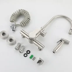 Kitchen Faucet with Bidet Single Handle Two Holes Stainless Steel Standard Spout Wall Mounted Modern Contemporary Kitchen Taps