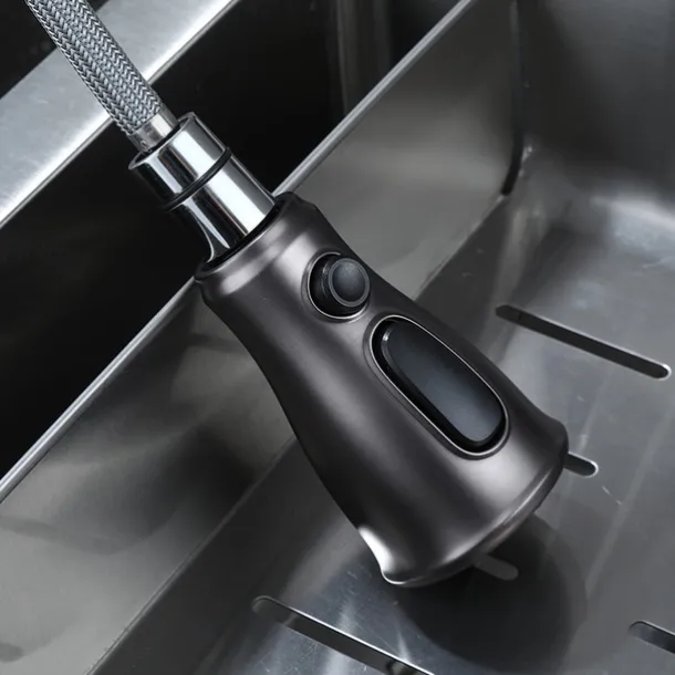 Kitchen Faucet with Pull-out Spray,Single Handle One Hole Brass High Arc 3-Modes Minimalist Style Kitchen Taps(Gun Grey/Black/Chrome)