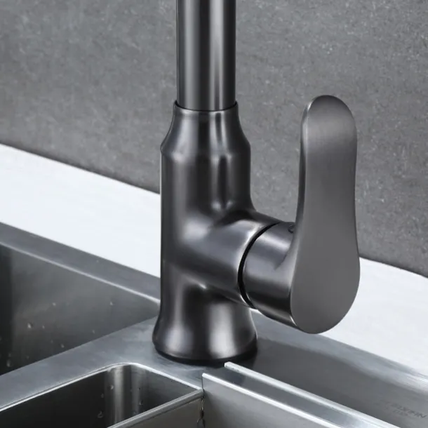 Kitchen Faucet with Pull-out Spray,Single Handle One Hole Brass High Arc 3-Modes Minimalist Style Kitchen Taps(Gun Grey/Black/Chrome)