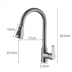 Kitchen Faucet with Pull-out Spray,Single Handle One Hole Brass High Arc 3-Modes Minimalist Style Kitchen Taps(Gun Grey/Black/Chrome)