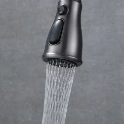 Kitchen Faucet with Pull-out Spray,Single Handle One Hole Brass High Arc 3-Modes Minimalist Style Kitchen Taps(Gun Grey/Black/Chrome)