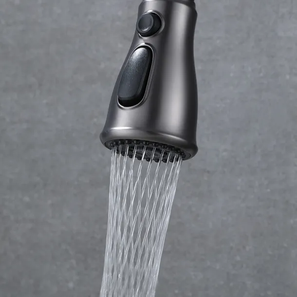 Kitchen Faucet with Pull-out Spray,Single Handle One Hole Brass High Arc 3-Modes Minimalist Style Kitchen Taps(Gun Grey/Black/Chrome)