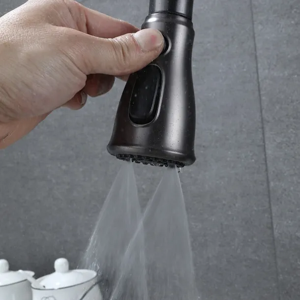 Kitchen Faucet with Pull-out Spray,Single Handle One Hole Brass High Arc 3-Modes Minimalist Style Kitchen Taps(Gun Grey/Black/Chrome)