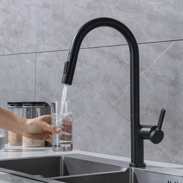 Kitchen Faucet with Pull-out Spray,Single Handle One Hole Brass High Arc 2-modes 360°Rotatable Modern Contemporary Kitchen Taps