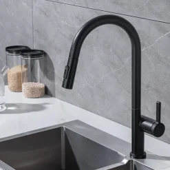 Kitchen Faucet with Pull-out Spray,Single Handle One Hole Brass High Arc 2-modes 360°Rotatable Modern Contemporary Kitchen Taps