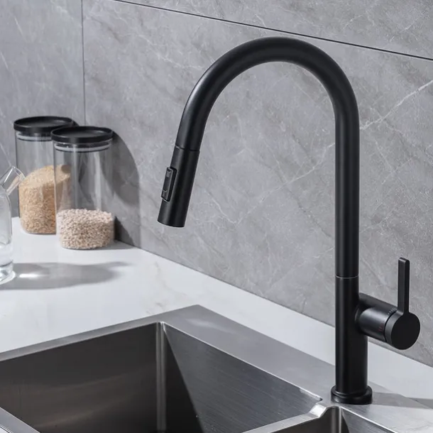 Kitchen Faucet with Pull-out Spray,Single Handle One Hole Brass High Arc 2-modes 360°Rotatable Modern Contemporary Kitchen Taps