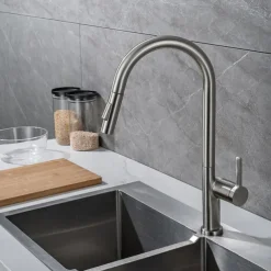 Kitchen Faucet with Pull-out Spray,Single Handle One Hole Brass High Arc 2-modes 360°Rotatable Modern Contemporary Kitchen Taps