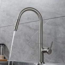 Kitchen Faucet with Pull-out Spray,Single Handle One Hole Brass High Arc 2-modes 360°Rotatable Modern Contemporary Kitchen Taps
