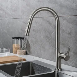 Kitchen Faucet with Pull-out Spray,Single Handle One Hole Brass High Arc 2-modes 360°Rotatable Modern Contemporary Kitchen Taps