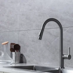 Kitchen Faucet with Pull-out Spray,Single Handle One Hole Brass High Arc 2-modes 360°Rotatable Modern Contemporary Kitchen Taps