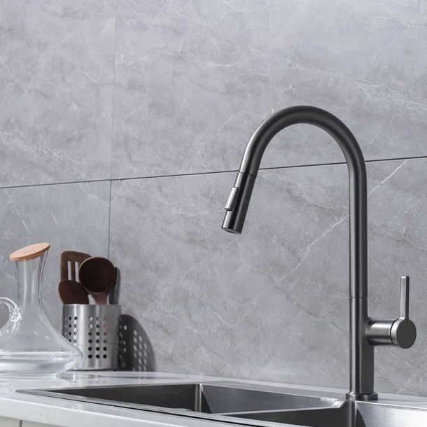 Kitchen Faucet with Pull-out Spray,Single Handle One Hole Brass High Arc 2-modes 360°Rotatable Modern Contemporary Kitchen Taps