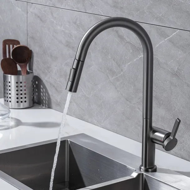 Kitchen Faucet with Pull-out Spray,Single Handle One Hole Brass High Arc 2-modes 360°Rotatable Modern Contemporary Kitchen Taps