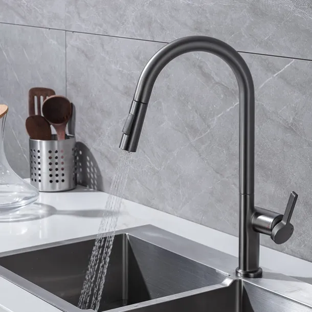 Kitchen Faucet with Pull-out Spray,Single Handle One Hole Brass High Arc 2-modes 360°Rotatable Modern Contemporary Kitchen Taps