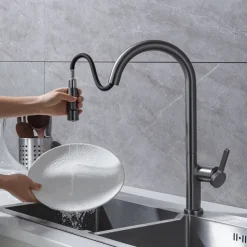 Kitchen Faucet with Pull-out Spray,Single Handle One Hole Brass High Arc 2-modes 360°Rotatable Modern Contemporary Kitchen Taps