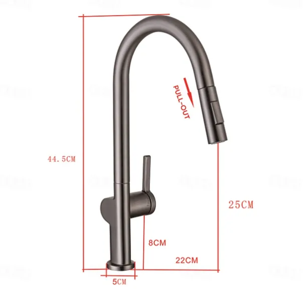 Kitchen Faucet with Pull-out Spray,Single Handle One Hole Brass High Arc 2-modes 360°Rotatable Modern Contemporary Kitchen Taps