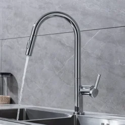 Kitchen Faucet with Pull-out Spray,Single Handle One Hole Brass High Arc 2-modes 360°Rotatable Modern Contemporary Kitchen Taps