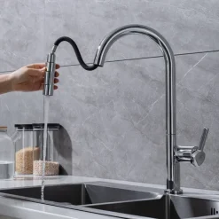 Kitchen Faucet with Pull-out Spray,Single Handle One Hole Brass High Arc 2-modes 360°Rotatable Modern Contemporary Kitchen Taps