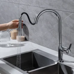 Kitchen Faucet with Pull-out Spray,Single Handle One Hole Brass High Arc 2-modes 360°Rotatable Modern Contemporary Kitchen Taps