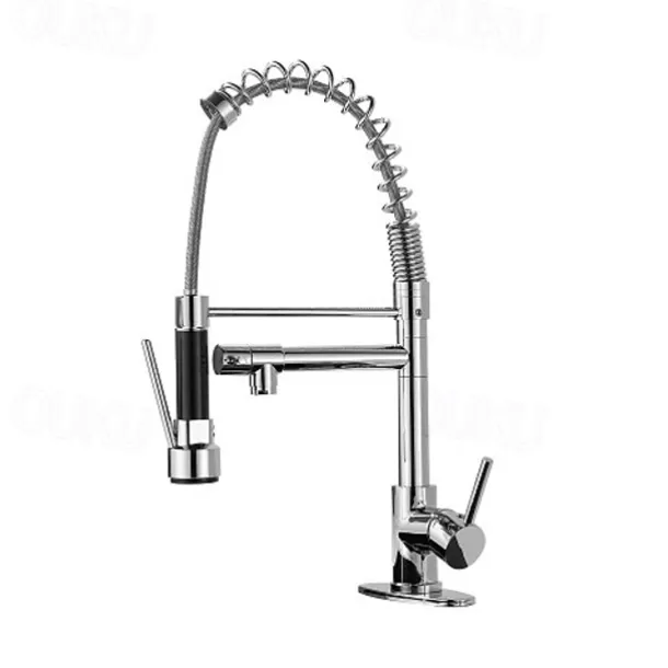 Kitchen Faucet with Pullout Spray and Soap Dispenser Sets Single Handle Two Holes Pull Out/Rotatable/Multifunction Standard Spout, Brass Tall-High Arc Deck Mounted Kitchen Faucet