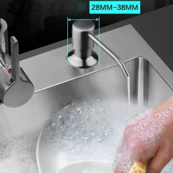 Kitchen Faucet with Pullout Spray and Soap Dispenser Sets Single Handle Two Holes Pull Out/Rotatable/Multifunction Standard Spout, Brass Tall-High Arc Deck Mounted Kitchen Faucet