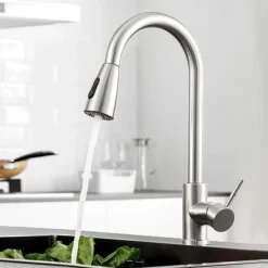 Kitchen Faucet with Pull-out Spray,Single Handle One Hole Stainless Steel Pull-out / Pull-down / Standard Spout / Tall / High Arc Centerset Minimalist / Modern Contemporary Kitchen Taps