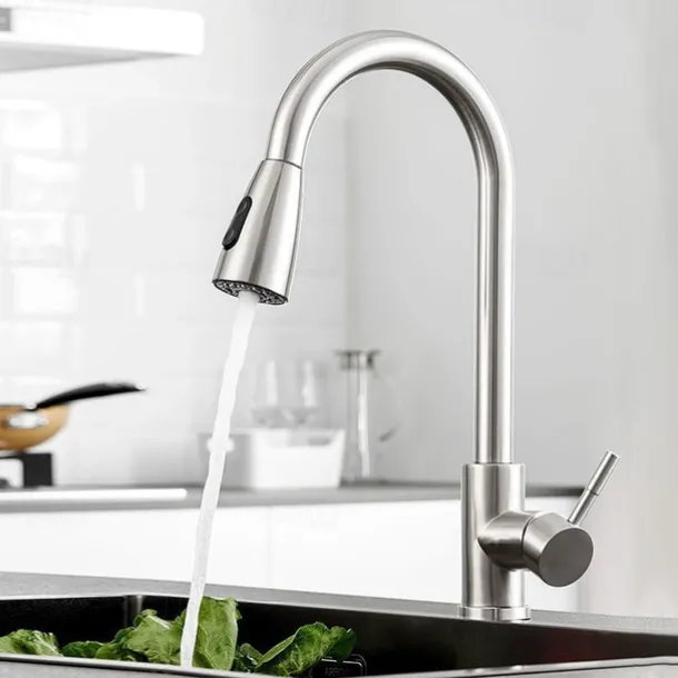 Kitchen Faucet with Pull-out Spray,Single Handle One Hole Stainless Steel Pull-out / Pull-down / Standard Spout / Tall / High Arc Centerset Minimalist / Modern Contemporary Kitchen Taps
