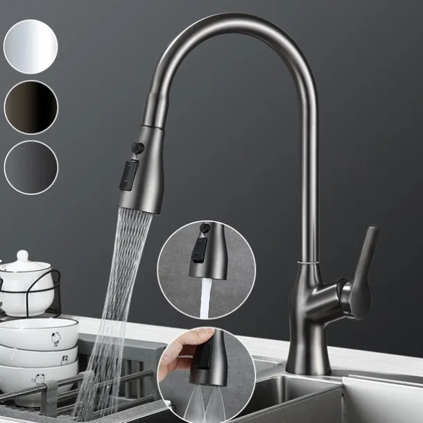 Kitchen Faucet with Pull-out Spray,Single Handle One Hole Rotatable Electroplated Pull-out / Pull-down / Standard Spout / Tall / High Arc Centerset Modern Contemporary Style Kitchen Taps