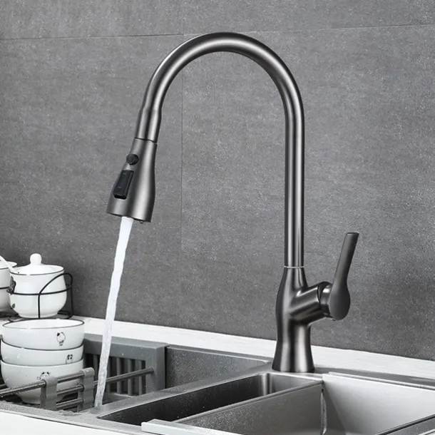 Kitchen Faucet with Pull-out Spray,Single Handle One Hole Rotatable Electroplated Pull-out / Pull-down / Standard Spout / Tall / High Arc Centerset Modern Contemporary Style Kitchen Taps