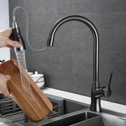 Kitchen Faucet with Pull-out Spray,Single Handle One Hole Rotatable Electroplated Pull-out / Pull-down / Standard Spout / Tall / High Arc Centerset Modern Contemporary Style Kitchen Taps