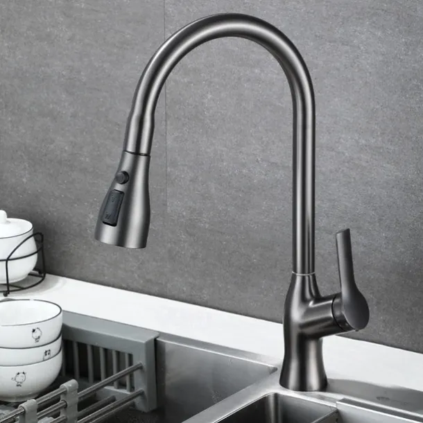 Kitchen Faucet with Pull-out Spray,Single Handle One Hole Rotatable Electroplated Pull-out / Pull-down / Standard Spout / Tall / High Arc Centerset Modern Contemporary Style Kitchen Taps