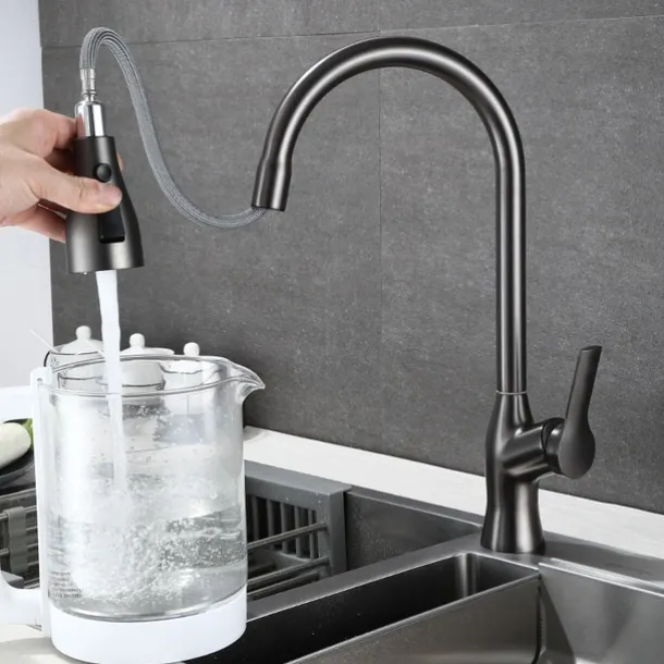 Kitchen Faucet with Pull-out Spray,Single Handle One Hole Rotatable Electroplated Pull-out / Pull-down / Standard Spout / Tall / High Arc Centerset Modern Contemporary Style Kitchen Taps