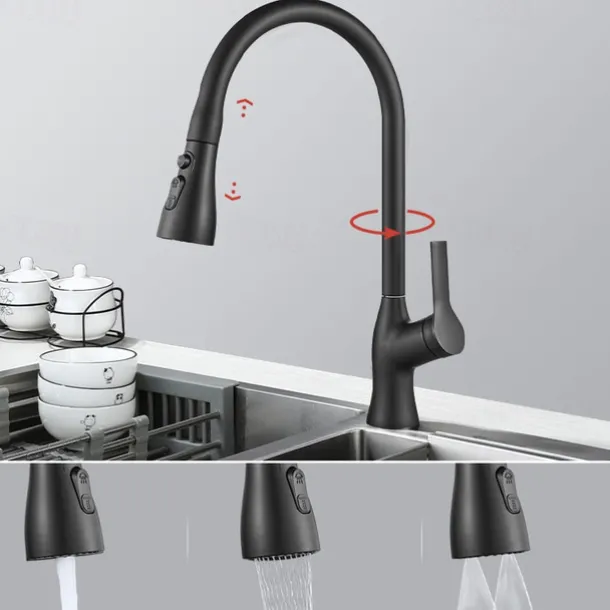 Kitchen Faucet with Pull-out Spray,Single Handle One Hole Rotatable Electroplated Pull-out / Pull-down / Standard Spout / Tall / High Arc Centerset Modern Contemporary Style Kitchen Taps