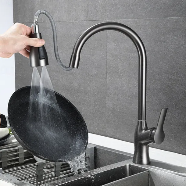 Kitchen Faucet with Pull-out Spray,Single Handle One Hole Rotatable Electroplated Pull-out / Pull-down / Standard Spout / Tall / High Arc Centerset Modern Contemporary Style Kitchen Taps