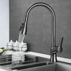 Kitchen Faucet with Pull-out Spray,Single Handle One Hole Rotatable Electroplated Pull-out / Pull-down / Standard Spout / Tall / High Arc Centerset Modern Contemporary Style Kitchen Taps