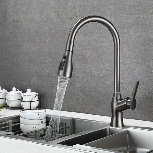 Kitchen Faucet with Pull-out Spray,Single Handle One Hole Rotatable Electroplated Pull-out / Pull-down / Standard Spout / Tall / High Arc Centerset Modern Contemporary Style Kitchen Taps