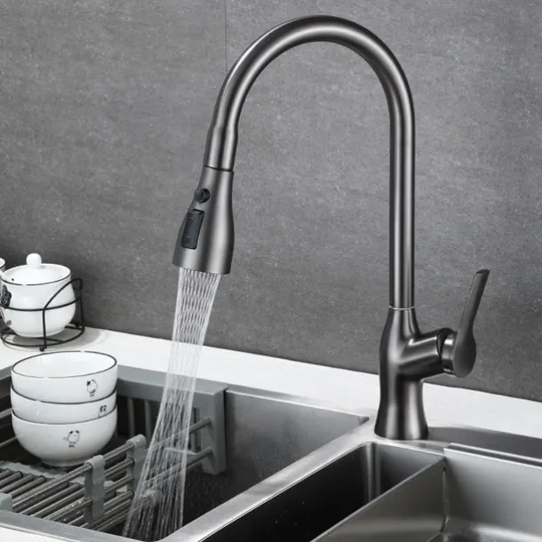 Kitchen Faucet with Pull-out Spray,Single Handle One Hole Rotatable Electroplated Pull-out / Pull-down / Standard Spout / Tall / High Arc Centerset Modern Contemporary Style Kitchen Taps