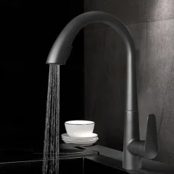 Kitchen Faucet with Pull-out Spray 360° Rotated Single Handle One Hole Minimalist Modern Contemporary Kitchen Taps