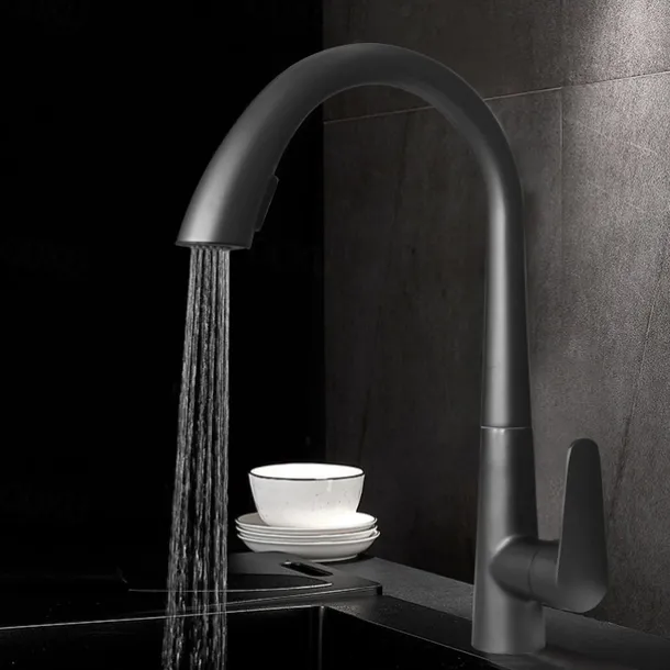 Kitchen Faucet with Pull-out Spray 360° Rotated Single Handle One Hole Minimalist Modern Contemporary Kitchen Taps