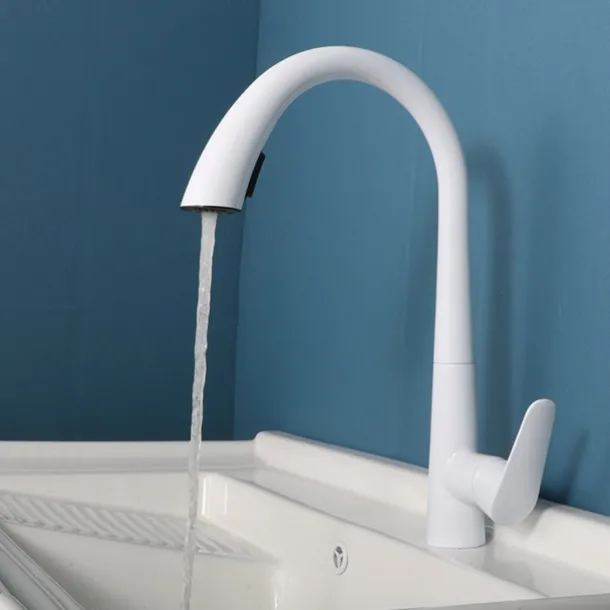 Kitchen Faucet with Pull-out Spray 360° Rotated Single Handle One Hole Minimalist Modern Contemporary Kitchen Taps