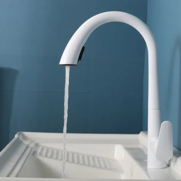 Kitchen Faucet with Pull-out Spray 360° Rotated Single Handle One Hole Minimalist Modern Contemporary Kitchen Taps