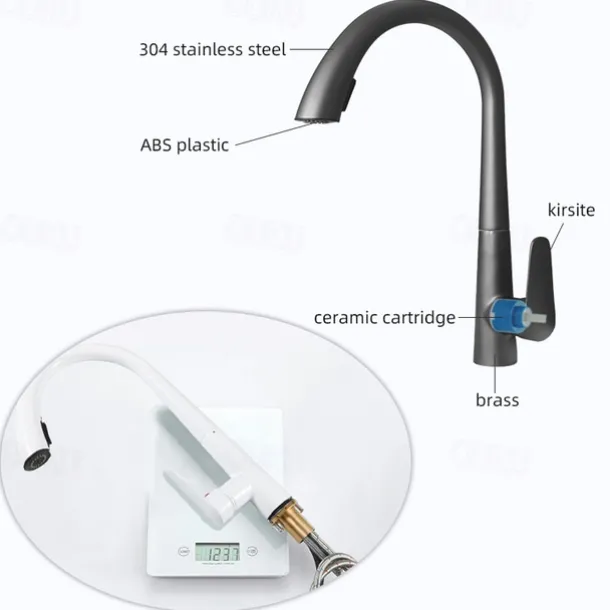 Kitchen Faucet with Pull-out Spray 360° Rotated Single Handle One Hole Minimalist Modern Contemporary Kitchen Taps