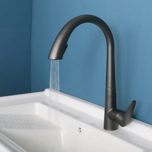 Kitchen Faucet with Pull-out Spray 360° Rotated Single Handle One Hole Minimalist Modern Contemporary Kitchen Taps