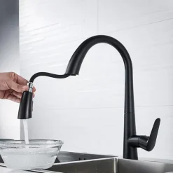 Kitchen Faucet with Pull-out Spray 360° Rotated Single Handle One Hole Minimalist Modern Contemporary Kitchen Taps